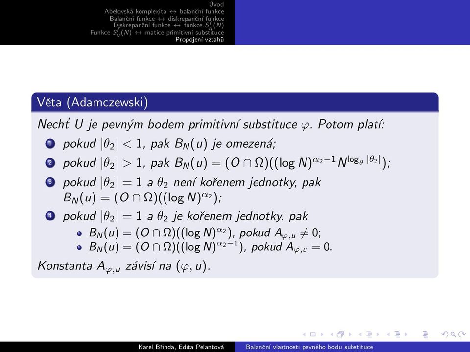 θ2 ); 3 pokud θ 2 = 1 a θ 2 není kořenem jednotky, pak B N (u) = (O Ω)((log N) α2 ); 4 pokud θ 2 = 1 a θ 2 je