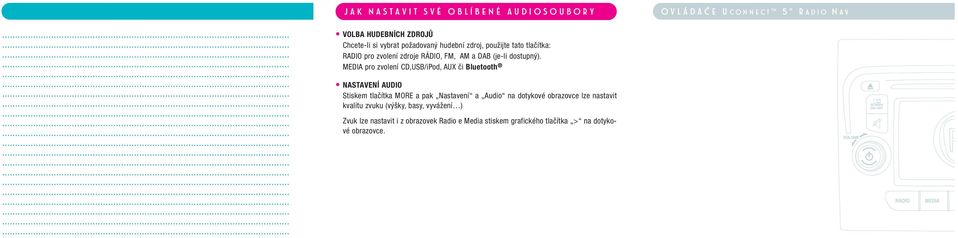 tato tlačítka: RADIO pro zvolení zdroje RÁDIO, FM, AM a DAB (je-li dostupný).