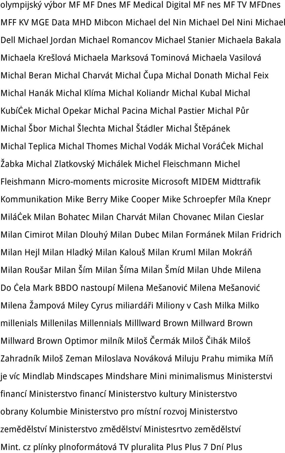 Kubíček Michal Opekar Michal Pacina Michal Pastier Michal Půr Michal Šbor Michal Šlechta Michal Štádler Michal Štěpánek Michal Teplica Michal Thomes Michal Vodák Michal Voráček Michal Žabka Michal