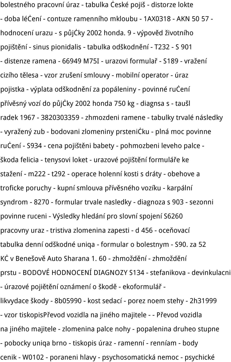 mobilní operator - úraz pojistka - výplata odškodnění za popáleniny - povinné ručení přívěsný vozí do půjčky 2002 honda 750 kg - diagnsa s - taušl radek 1967-3820303359 - zhmozdeni ramene - tabulky