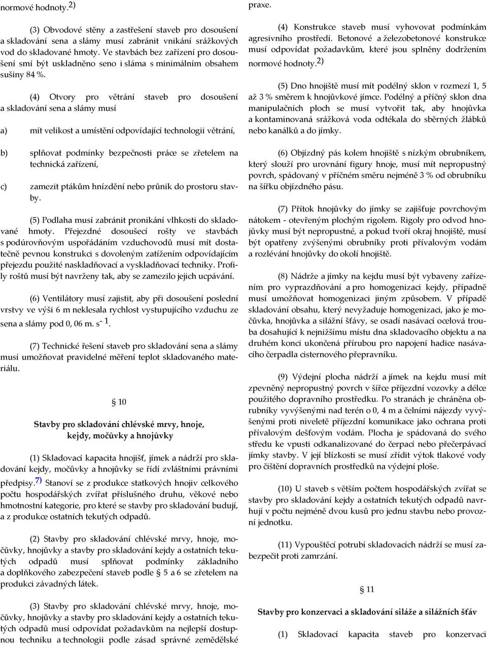 (4) Otvory pro větrání staveb pro dosoušení a skladování sena a slámy musí a) mít velikost a umístění odpovídající technologii větrání, b) splňovat podmínky bezpečnosti práce se zřetelem na technická