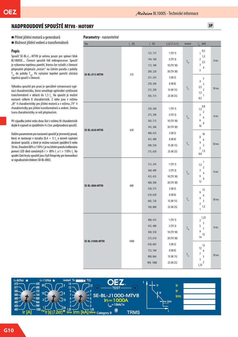 spoušť v činnosti Výhodou spouště pro praxi je speciálně vytvarovaná vypínací charakteristika, která umožňuje optimální vytěžování transfoátorů v oblasti do n Na spoušti je možné nastavit celkem