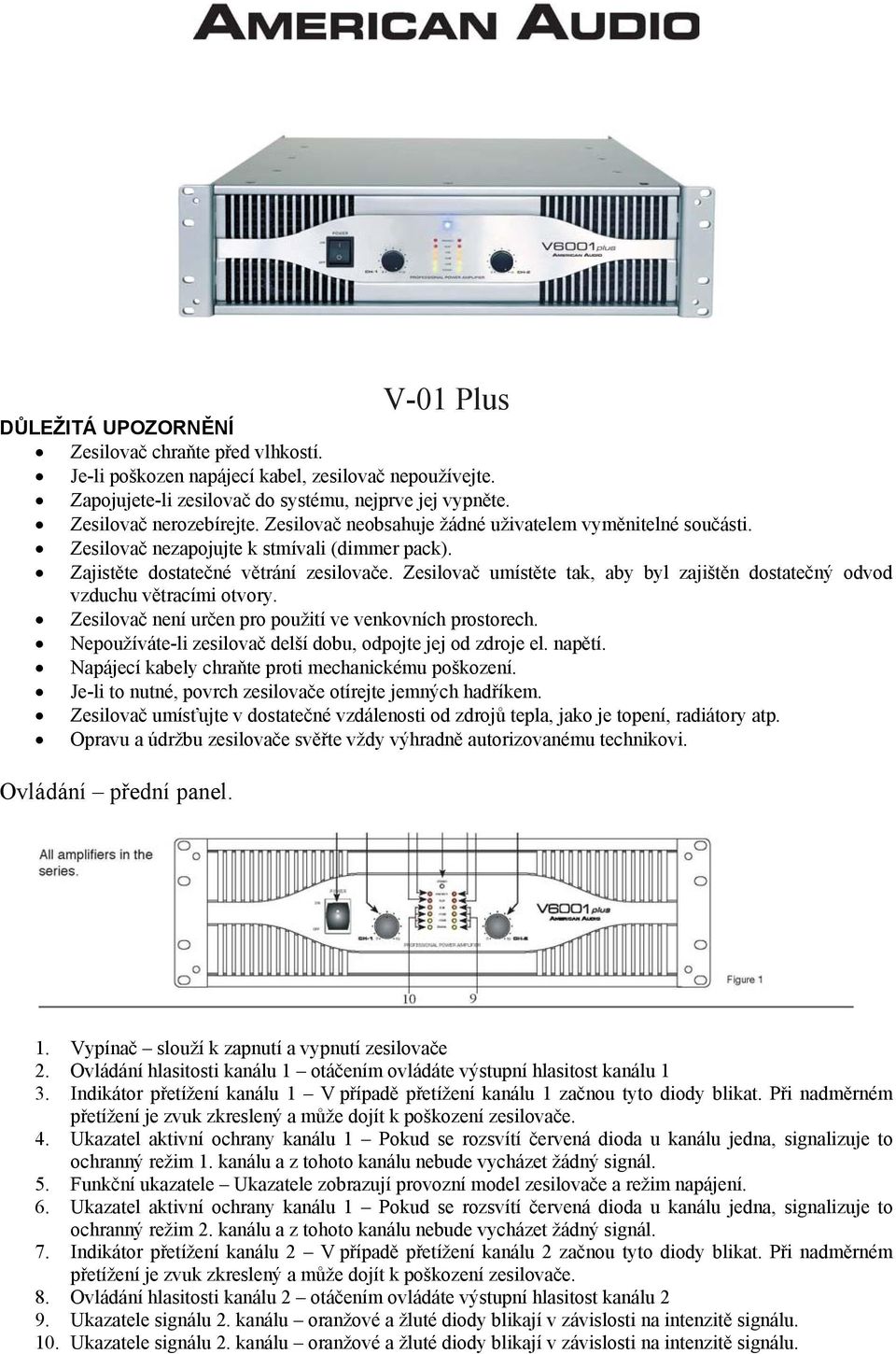 Zesilovač umístěte tak, aby byl zajištěn dostatečný odvod vzduchu větracími otvory. Zesilovač není určen pro použití ve venkovních prostorech.