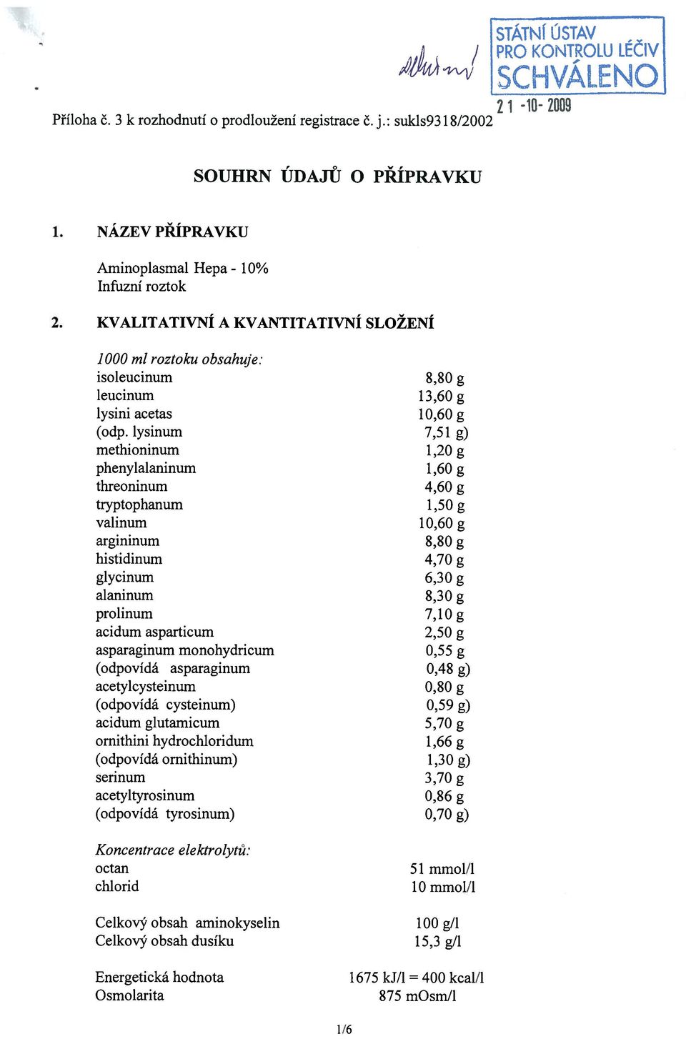 KVALITATIVNÍ A KVANTITATIVNÍ SLOŽENÍ 1000 ml roztoku obsahuje: isoleucinum 8,80 g leucinum 13,60 g lysini acetas 10,60 g (odp.