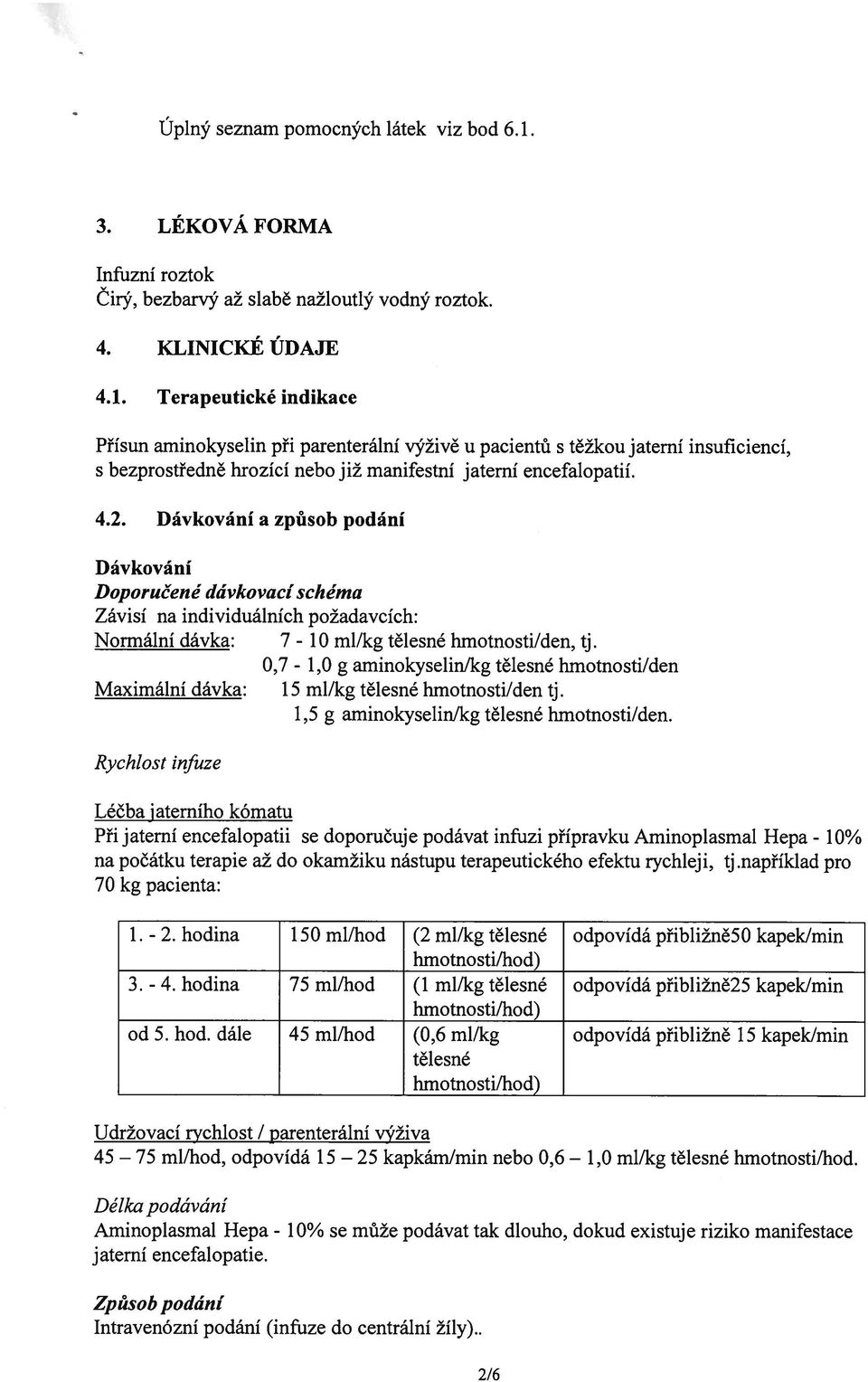 0,7-1,0 g aminokyselinlkg tělesné hmotnosti/den Maximální dávka: 15 ml/kg tělesné hmotnosti/den tj. 1,5 g aminokyselinlkg tělesné hmotnosti/den.