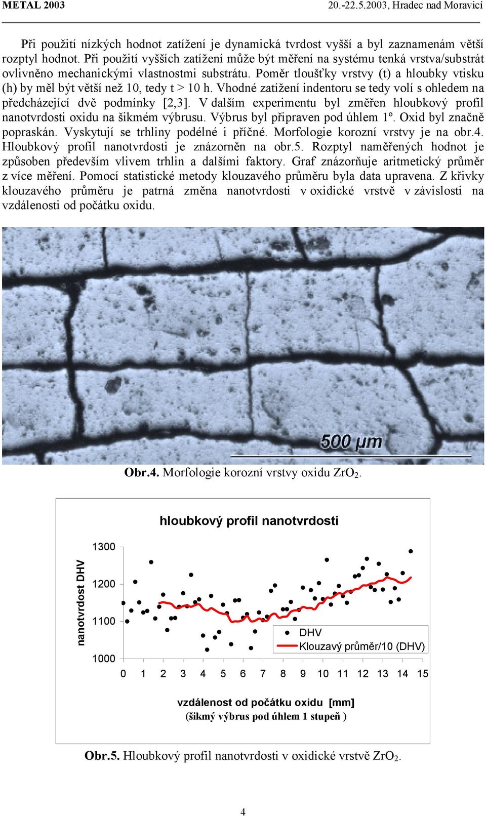 Poměr tloušťky vrstvy (t) a hloubky vtisku (h) by měl být větší než 10, tedy t > 10 h. Vhodné zatížení indentoru se tedy volí s ohledem na předcházející dvě podmínky [2,3].