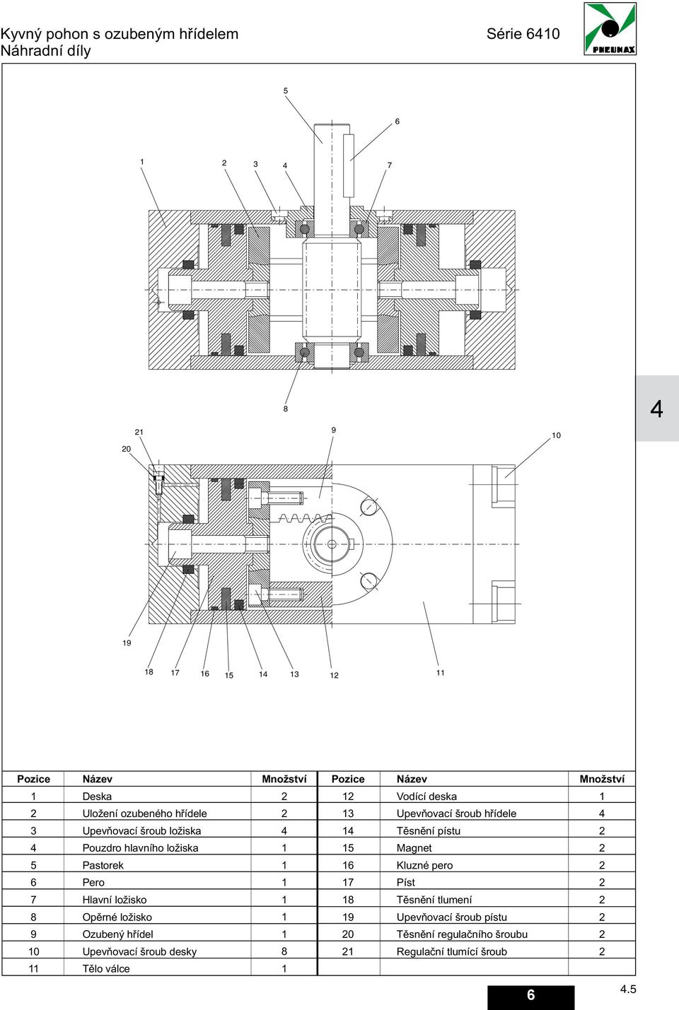 hlavního ložiska 5 Magnet 5 Pastorek Kluzné pero Pero 7 Píst 7 Hlavní ložisko 8 Tìsnìní tlumení 8 Opìrné ložisko 9