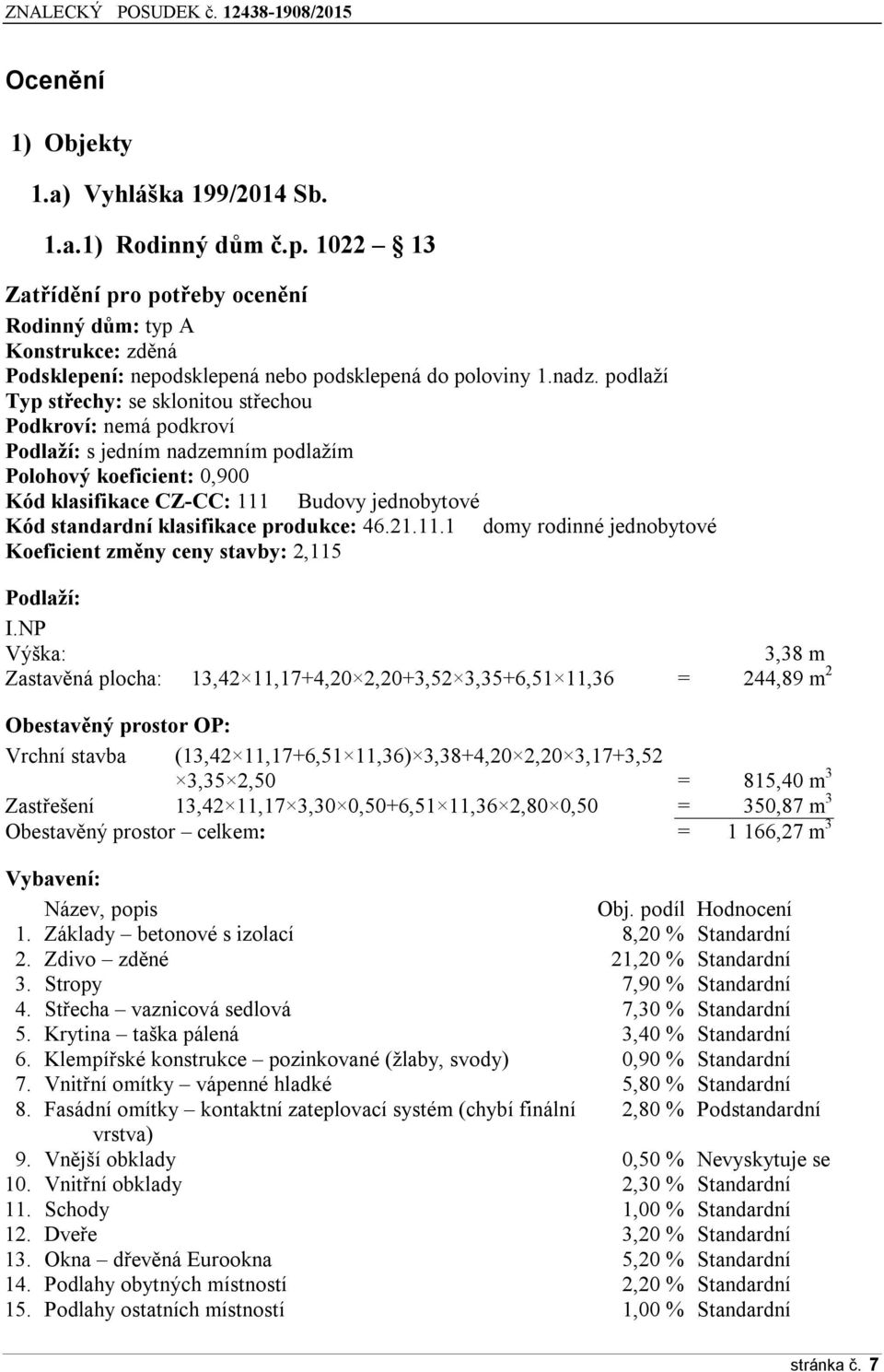 podlaží Typ střechy: se sklonitou střechou Podkroví: nemá podkroví Podlaží: s jedním nadzemním podlažím Polohový koeficient: 0,900 Kód klasifikace CZ-CC: 111 Budovy jednobytové Kód standardní