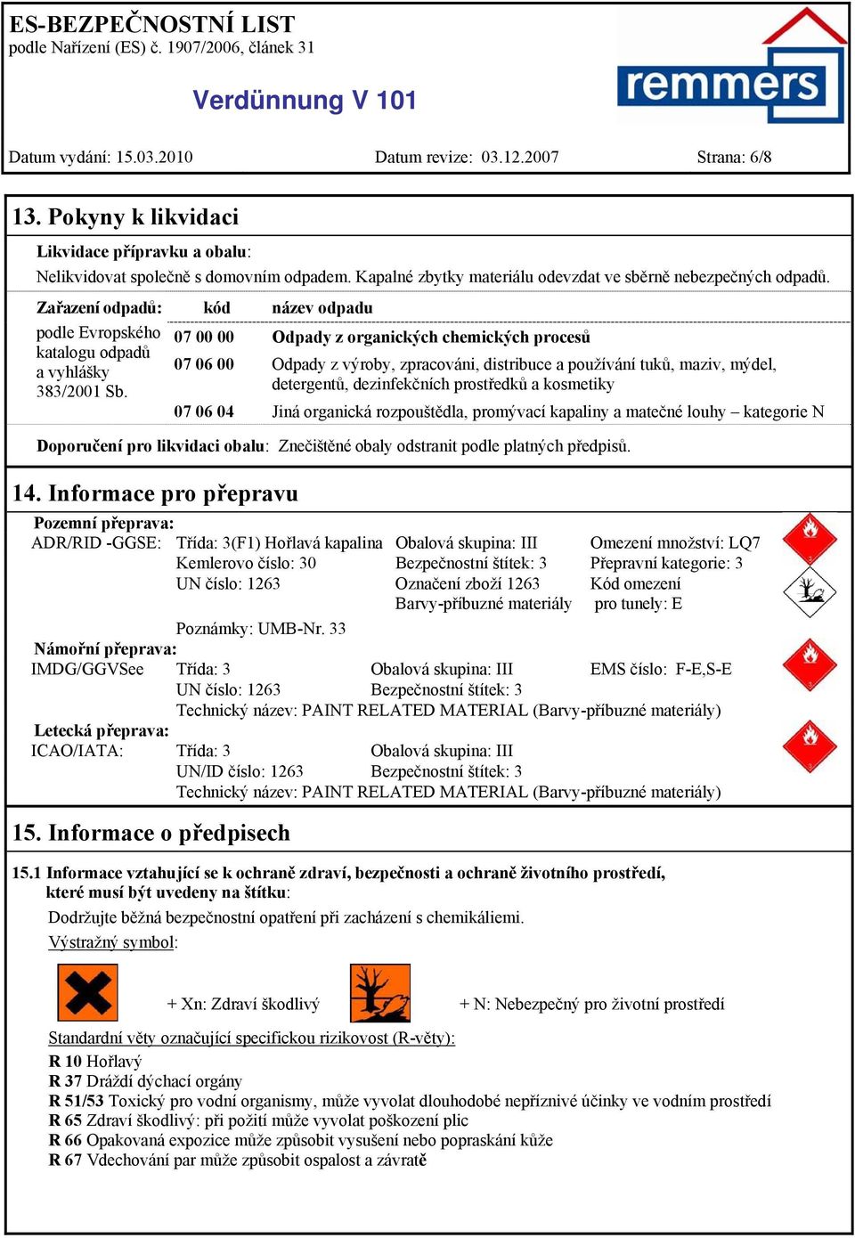 kód název odpadu 07 00 00 Odpady z organických chemických procesů 07 06 00 Odpady z výroby, zpracováni, distribuce a používání tuků, maziv, mýdel, detergentů, dezinfekčních prostředků a kosmetiky 07