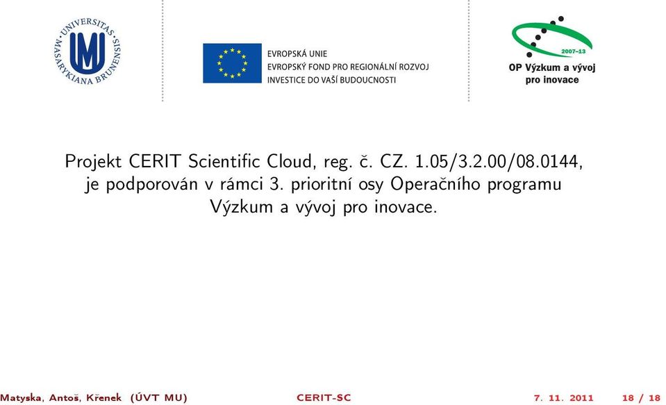 prioritní osy Operačního programu Výzkum a vývoj pro