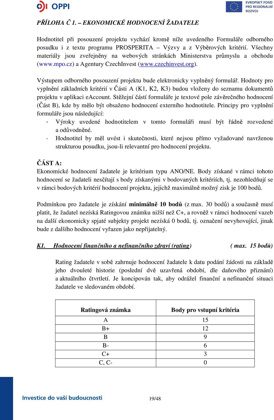 Výstupem odborného posouzení projektu bude elektronicky vyplněný formulář.