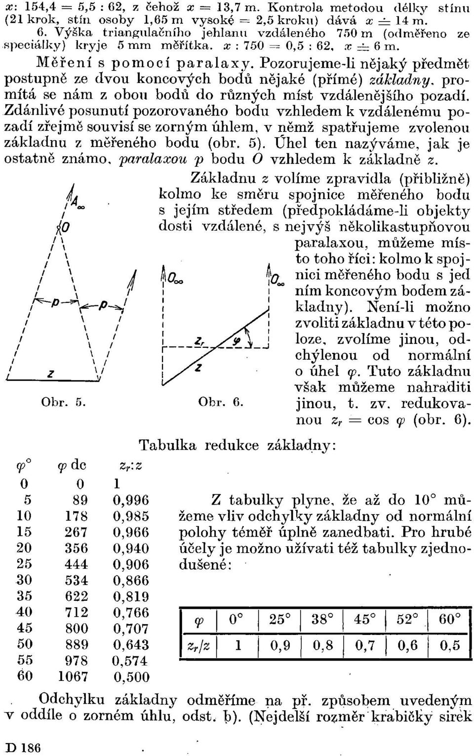 Zdánlivé posunutí pozorovaného bodu vzhledem k vzdálenému pozadí zřejmě souvisí se zorným úhlem, v němž spatřujeme zvolenou základnu z měřeného bodu (obr. 5).