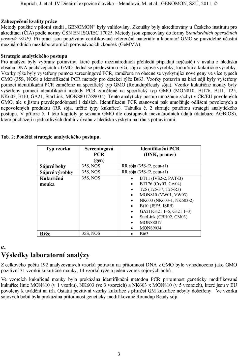 Při práci jsou používány certifikované referenční materiály a laboratoř GMO se pravidelně účastní mezinárodních mezilaboratorních porovnávacích zkoušek (GeMMA).