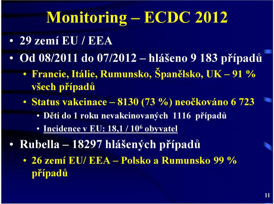 %) neočkováno 6 723 Děti do 1 roku nevakcinovaných 1116 případů Incidence v EU: 18,1 /