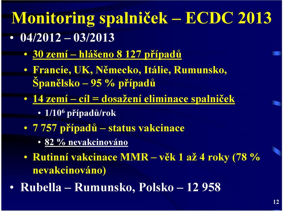 spalniček 1/10 6 případů/rok 7 757 případů status vakcinace 82 % nevakcinováno Rutinní