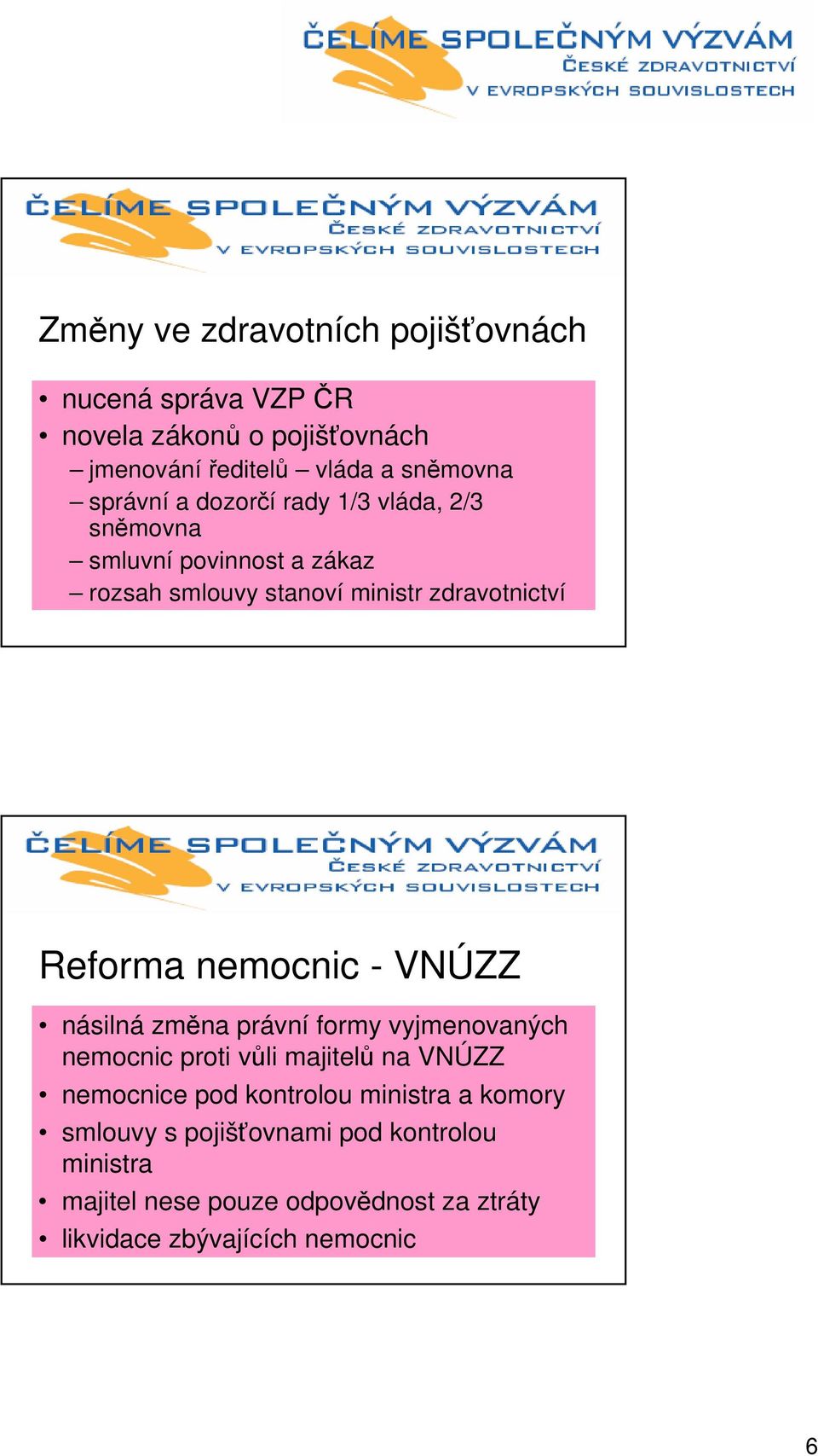 nemocnic - VNÚZZ násilná změna právní formy vyjmenovaných nemocnic proti vůli majitelů na VNÚZZ nemocnice pod kontrolou