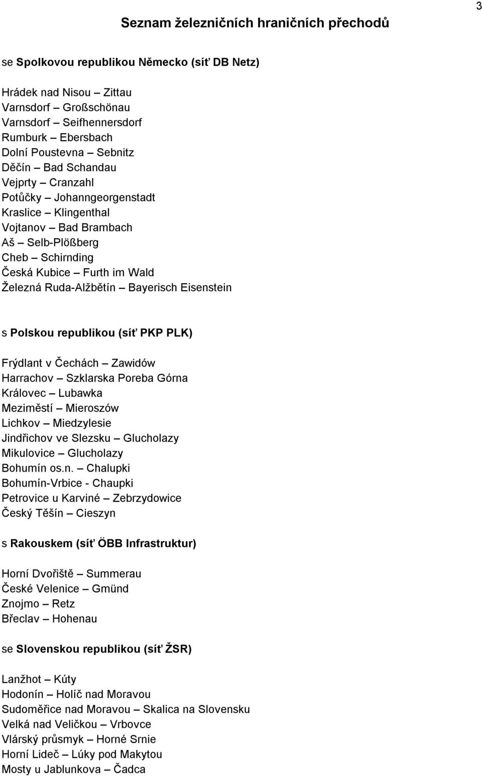 Bayerisch Eisenstein s Polskou republikou (síť PKP PLK) Frýdlant v Čechách Zawidów Harrachov Szklarska Poreba Górna Královec Lubawka Meziměstí Mieroszów Lichkov Miedzylesie Jindřichov ve Slezsku