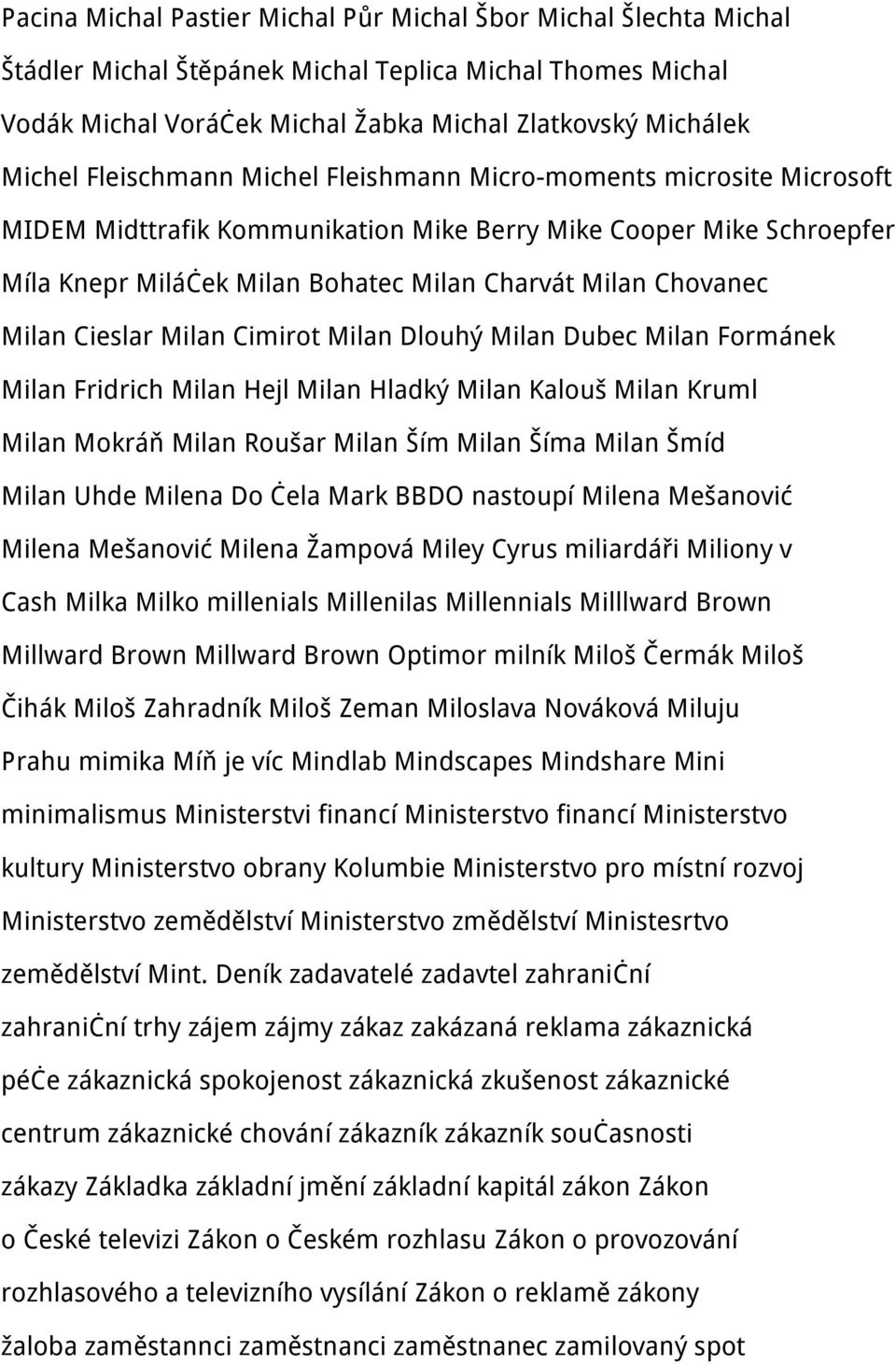 Milan Cieslar Milan Cimirot Milan Dlouhý Milan Dubec Milan Formánek Milan Fridrich Milan Hejl Milan Hladký Milan Kalouš Milan Kruml Milan Mokráň Milan Roušar Milan Ším Milan Šíma Milan Šmíd Milan