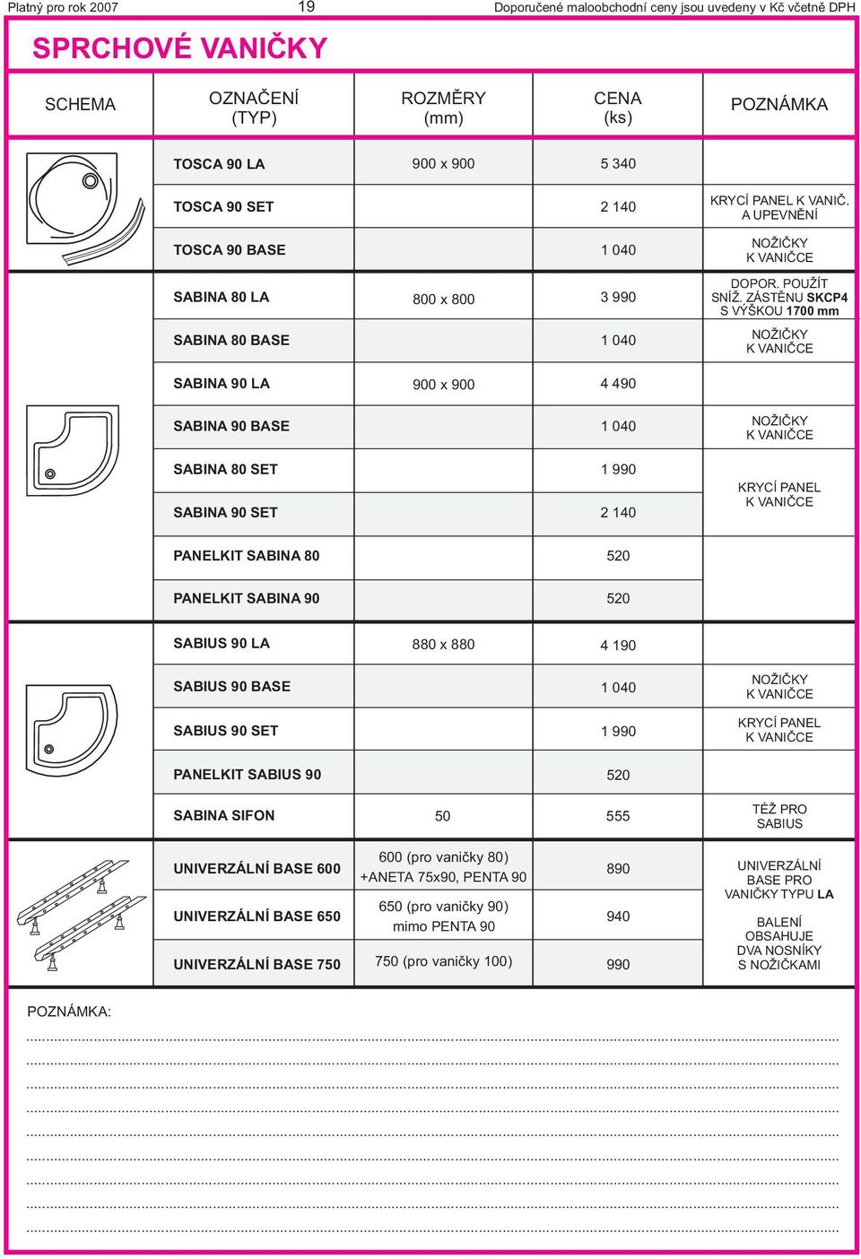 PANEKIT SABINA 80 520 PANEKIT SABINA 90 520 SABIUS 90 A 880 880 4 190 SABIUS 90 BASE 1 040 NOŽIÈKY K VANIÈCE SABIUS 90 SET PANEKIT SABIUS 90 1 990 520 KRYCÍ PANE K VANIÈCE SABINA SIFON 50 555 TÉŽ PRO