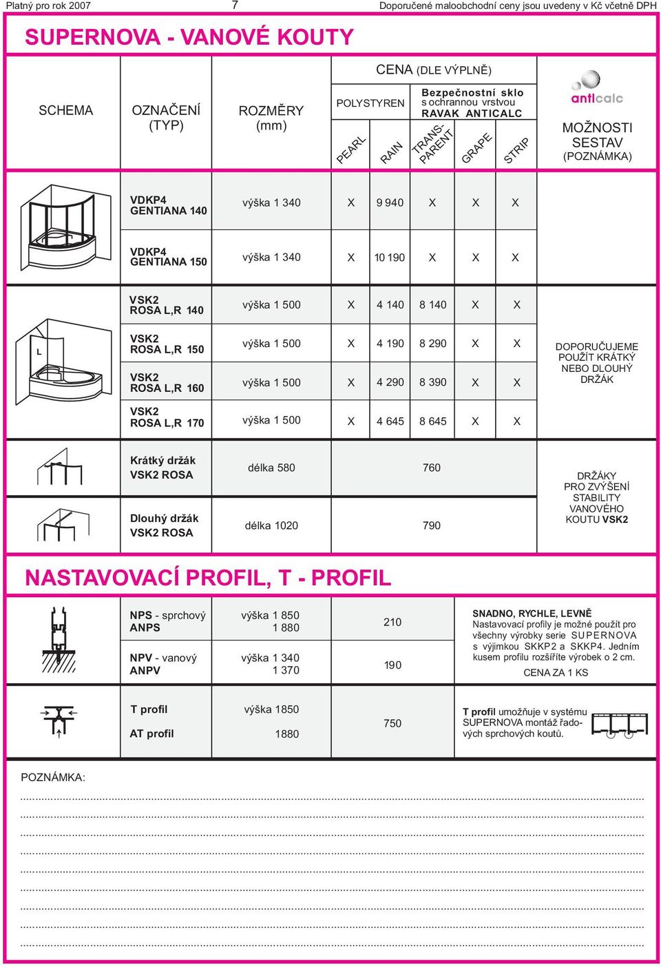 DRŽÁK VSK2 ROSA,R 170 výška 1 500 4 645 8 645 Krátký držák VSK2 ROSA Dlouhý držák VSK2 ROSA délka 580 délka 1020 760 790 DRŽÁKY PRO ZVÝŠENÍ STABIITY VANOVÉHO KOUTU VSK2 NASTAVOVACÍ PROFI, T - PROFI