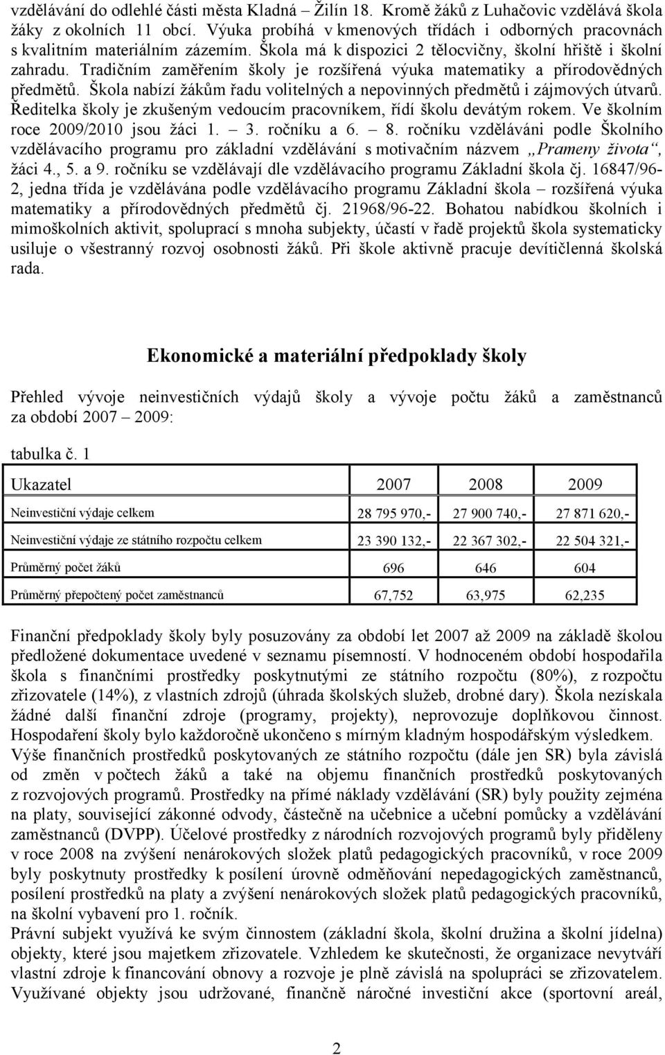 Tradičním zaměřením školy je rozšířená výuka matematiky a přírodovědných předmětů. Škola nabízí žákům řadu volitelných a nepovinných předmětů i zájmových útvarů.