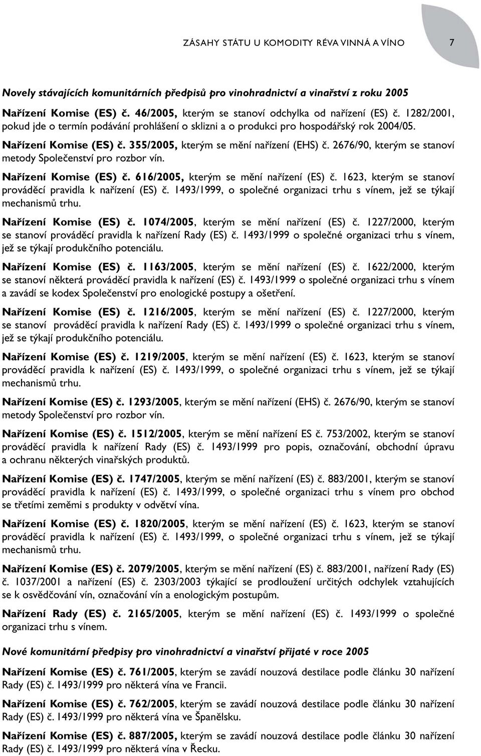 355/2005, kterým se mění nařízení (EHS) č. 2676/90, kterým se stanoví metody Společenství pro rozbor vín. Nařízení Komise (ES) č. 616/2005, kterým se mění nařízení (ES) č.