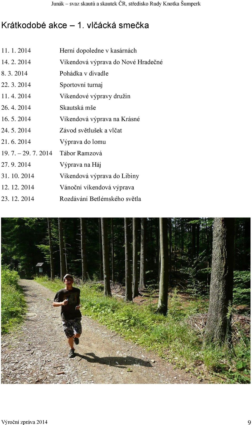 2014 Víkendová výprava na Krásné 24. 5. 2014 Závod světlušek a vlčat 21. 6. 2014 Výprava do lomu 19. 7. 29. 7. 2014 Tábor Ramzová 27. 9.