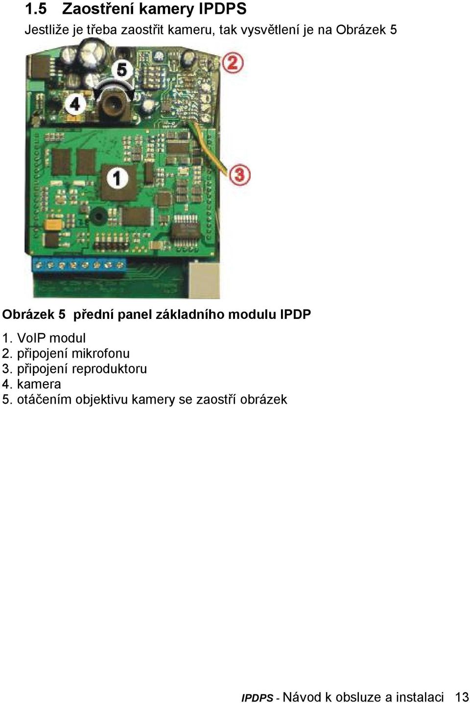 VoIP modul 2. připojení mikrofonu 3. připojení reproduktoru 4. kamera 5.