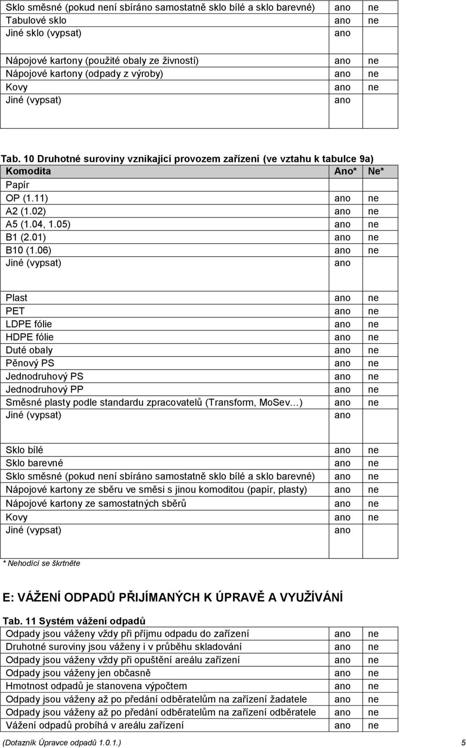 06) ne Plast ne PET ne LDPE fólie ne HDPE fólie ne Duté obaly ne Pěnový PS ne Jednodruhový PS ne Jednodruhový PP ne Směsné plasty podle standardu zpracovatelů (Transform, MoSev ) ne Sklo bílé ne Sklo