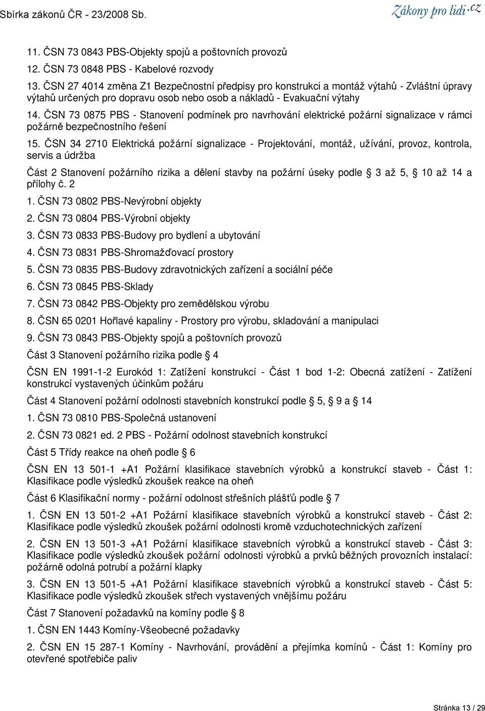 ČSN 73 0875 PBS - Stanovení podmínek pro navrhování elektrické požární signalizace v rámci požárně bezpečnostního řešení 15.