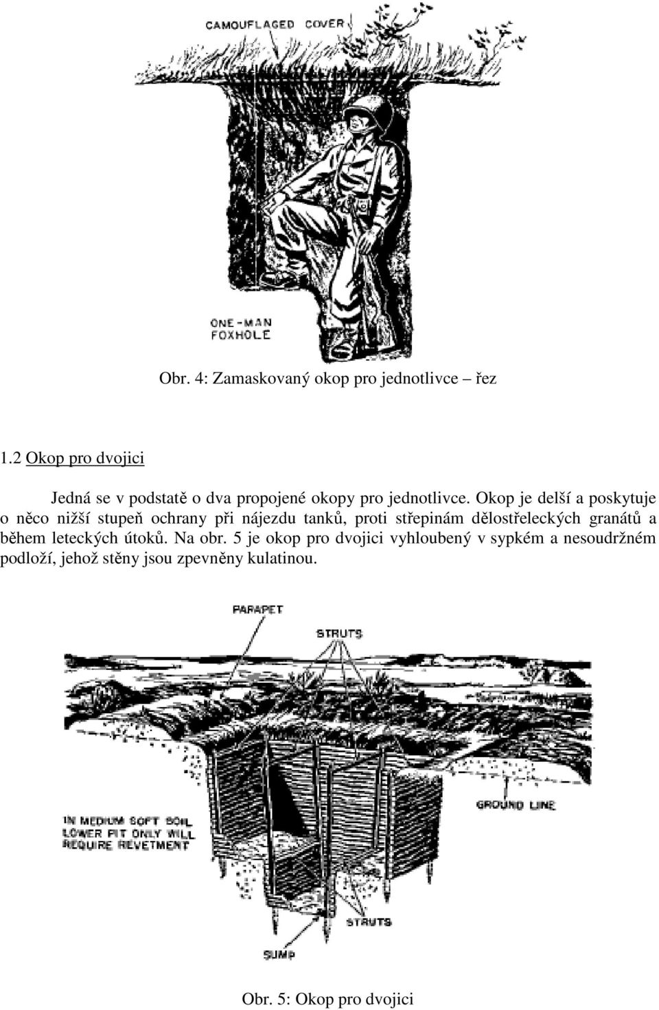 Okop je delší a poskytuje o něco nižší stupeň ochrany při nájezdu tanků, proti střepinám