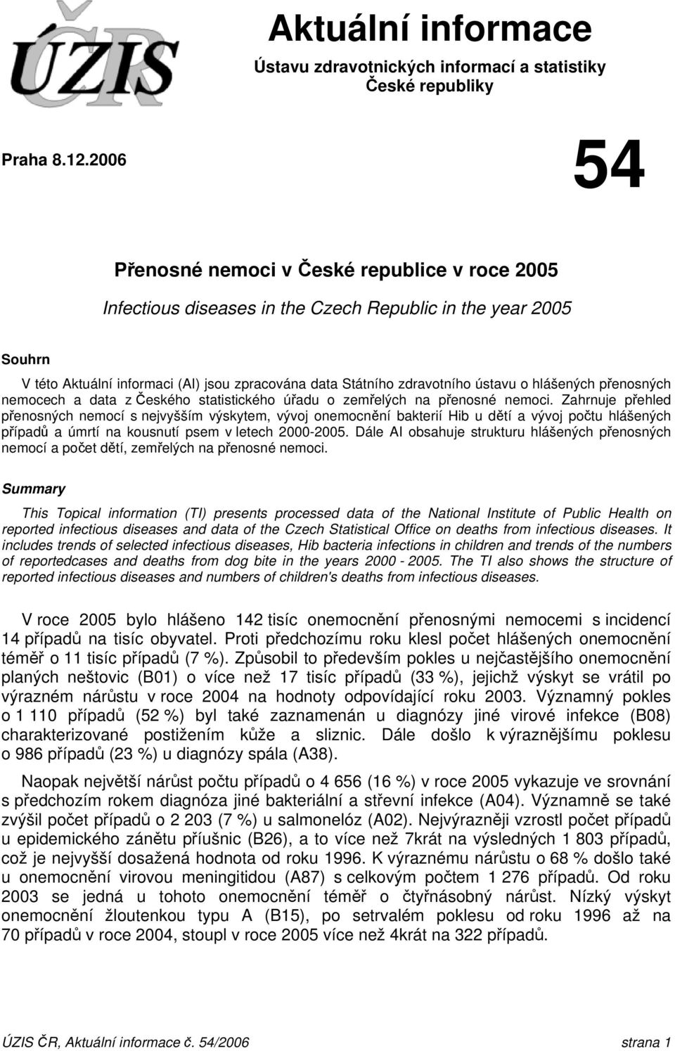 o hlášených přenosných nemocech a data z Českého statistického úřadu o zemřelých na přenosné nemoci.