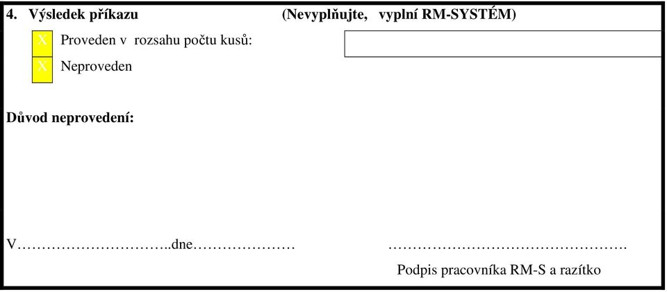 počtu kusů: X Neproveden Důvod