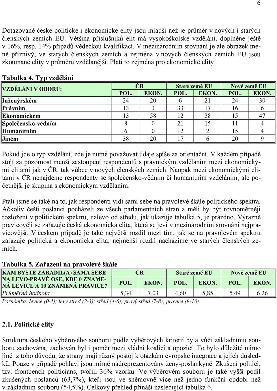 Platí to zejména pro ekonomické elity. Tabulka 4.
