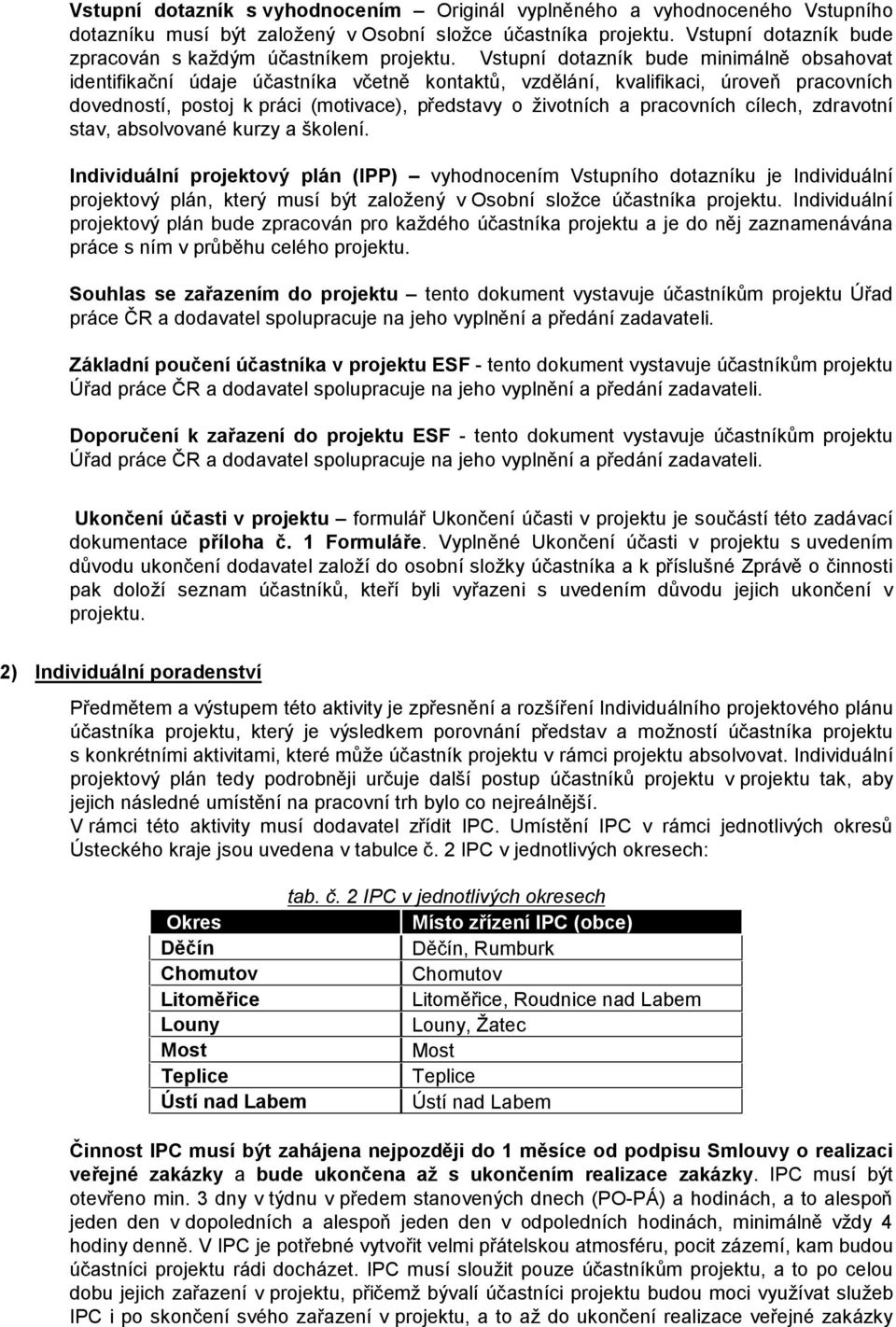 Vstupní dotazník bude minimálně obsahovat identifikační údaje účastníka včetně kontaktů, vzdělání, kvalifikaci, úroveň pracovních dovedností, postoj k práci (motivace), představy o životních a