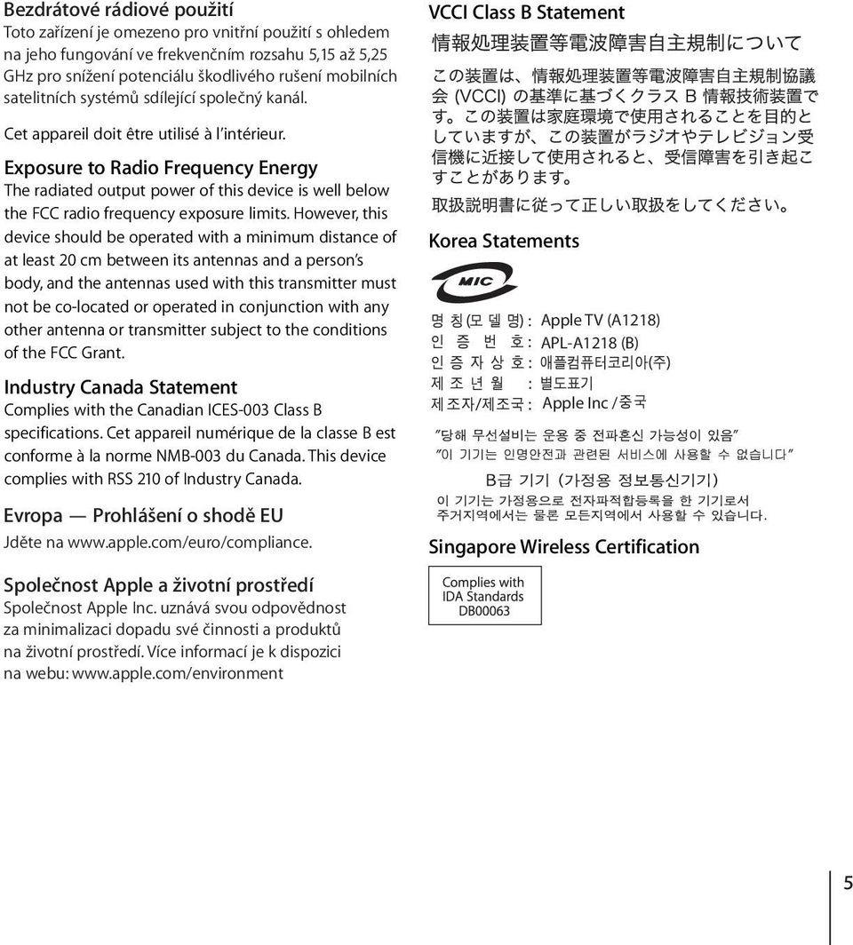 apple.com/euro/compliance. Společnost Apple a životní prostředí Společnost Apple Inc.