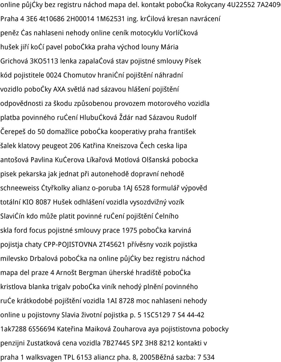 Písek kód pojistitele 0024 Chomutov hraniční pojištění náhradní vozidlo pobočky AXA světlá nad sázavou hlášení pojištění odpovědnosti za škodu způsobenou provozem motorového vozidla platba povinného