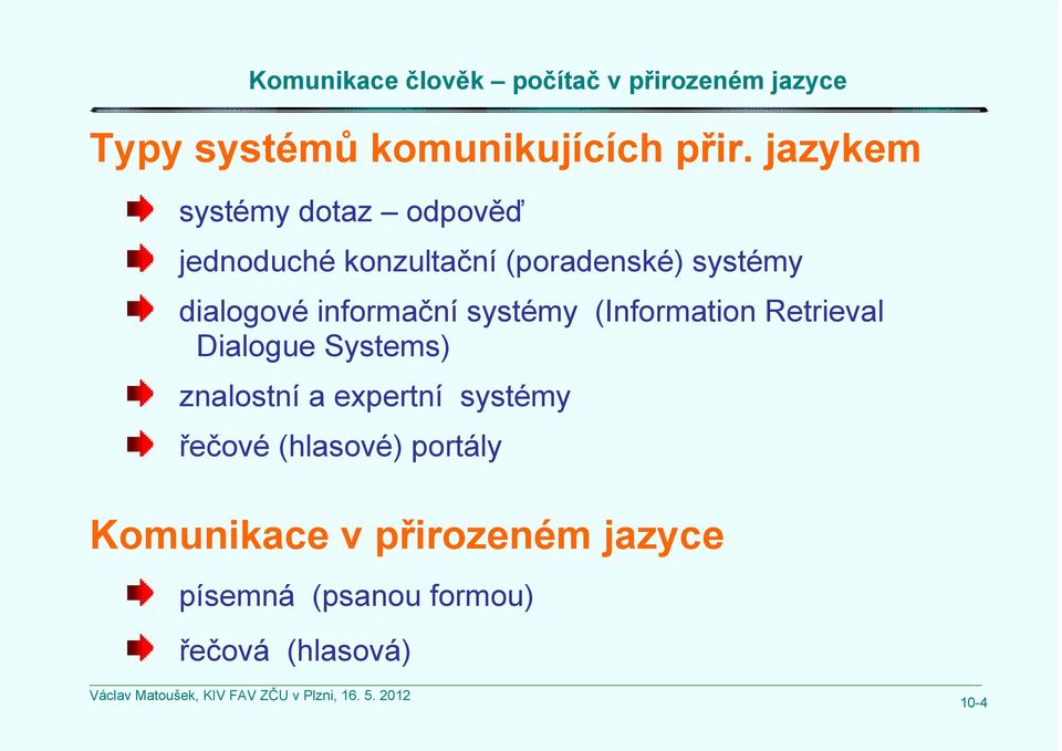 dialogové informační systémy (Information Retrieval Dialogue Systems)