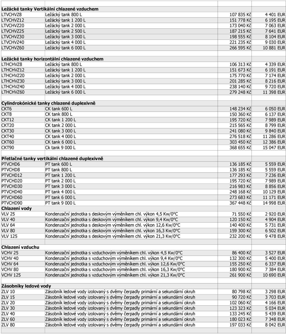 LTHCHVZ30 Ležácký tank 3 000 L LTHCHVZ40 Ležácký tank 4 000 L LTHCHVZ60 Ležácký tank 6 000 L Cylindrokónické tanky chlazené duplexivně CKT6 CK tank 600 L CKT8 CK tank 800 L CKT12 CK tank 1 200 L