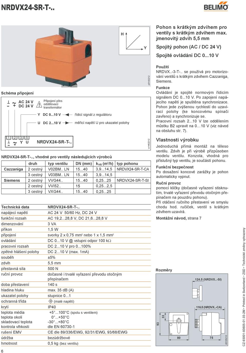 . se používá pro motorizování ventilů s krátkým zdvihem Cazzaniga, Siemens. Funkce Ovládání je spojité normovým řídicím signálem DC 0...10 V. Po zapojení napájecího napětí je spuštěna synchronizace.