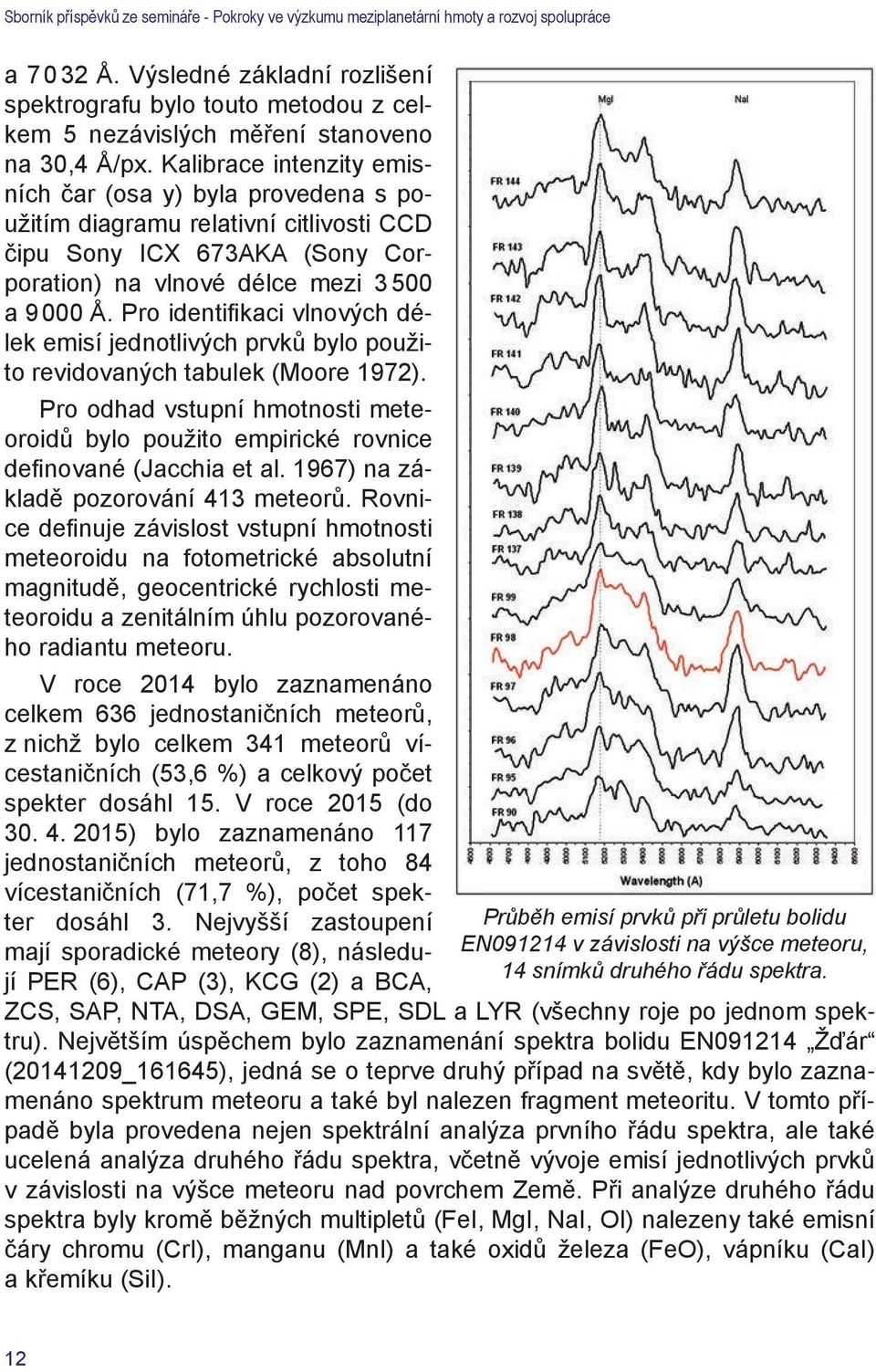 Pro identifikaci vlnových délek emisí jednotlivých prvků bylo použito revidovaných tabulek (Moore 1972).