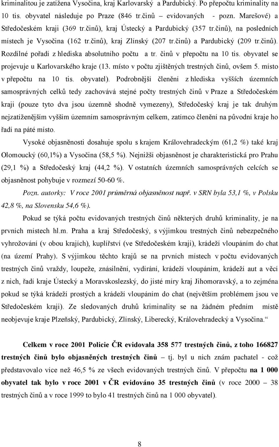 činů v přepočtu na 10 tis. obyvatel se projevuje u Karlovarského kraje (13. místo v počtu zjištěných trestných činů, ovšem 5. místo v přepočtu na 10 tis. obyvatel).