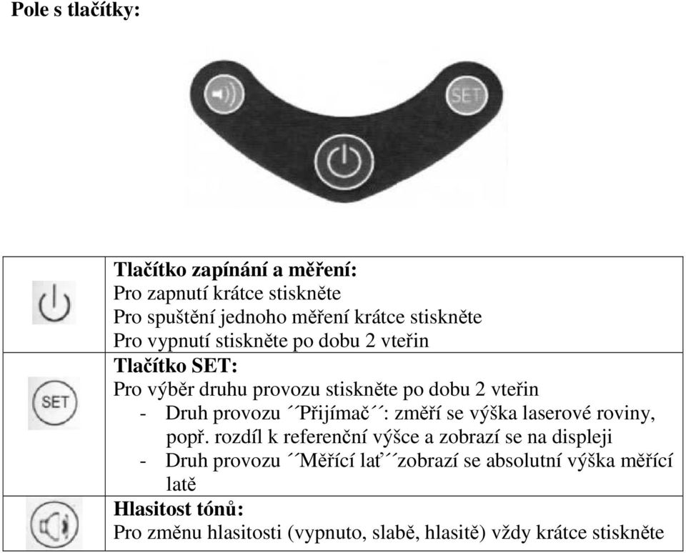 Přijímač : změří se výška laserové roviny, popř.