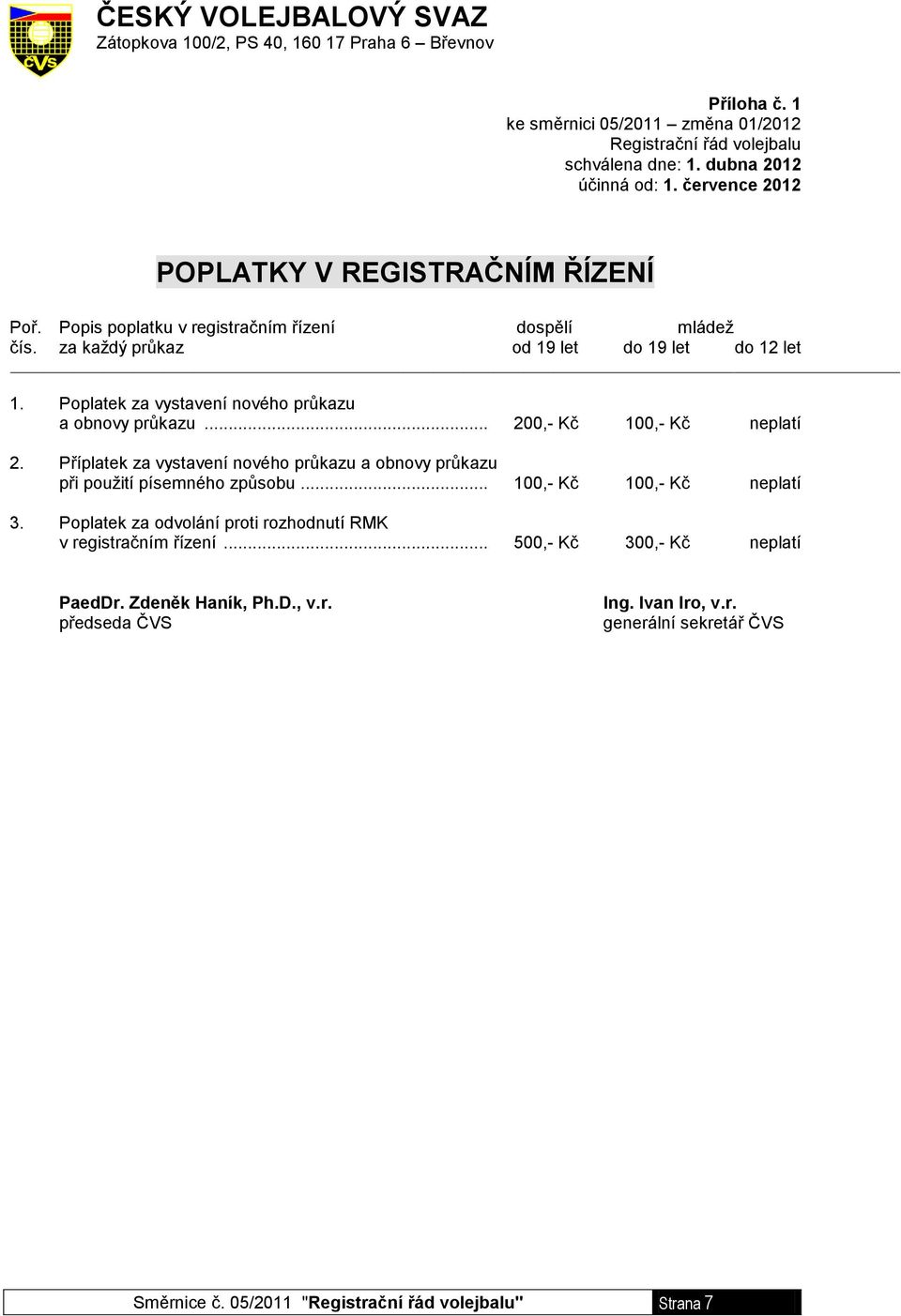 Poplatek za vystavení nového průkazu a obnovy průkazu... 200,- Kč 100,- Kč neplatí 2. Příplatek za vystavení nového průkazu a obnovy průkazu při použití písemného způsobu.