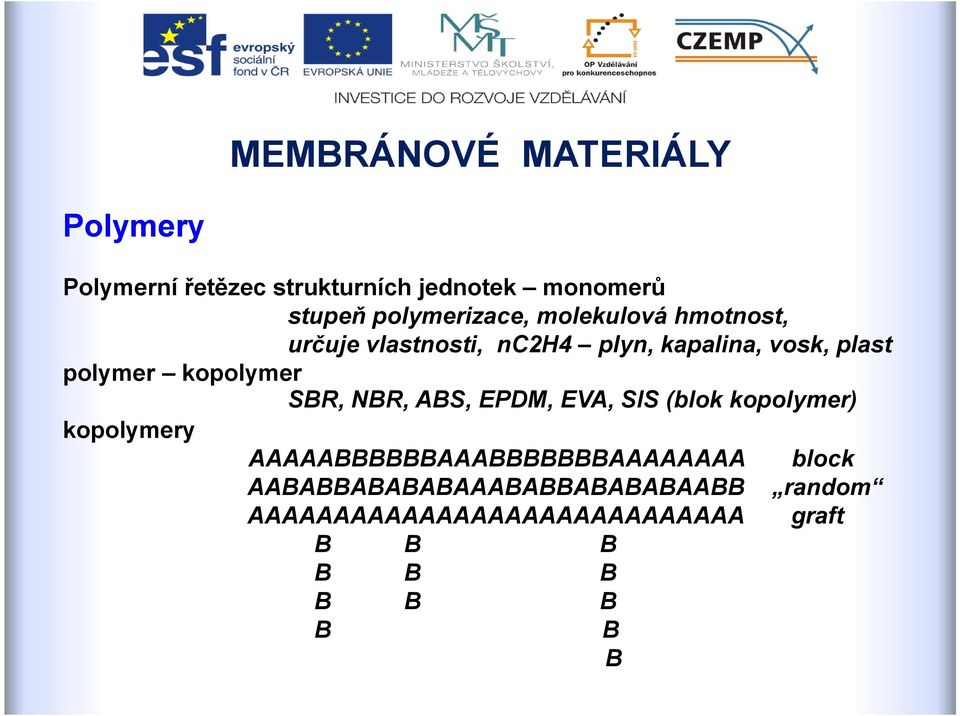 ABS, EPDM, EVA, SIS (blok kopolymer) kopolymery AAAAABBBBBBAAABBBBBBBAAAAAAAA block