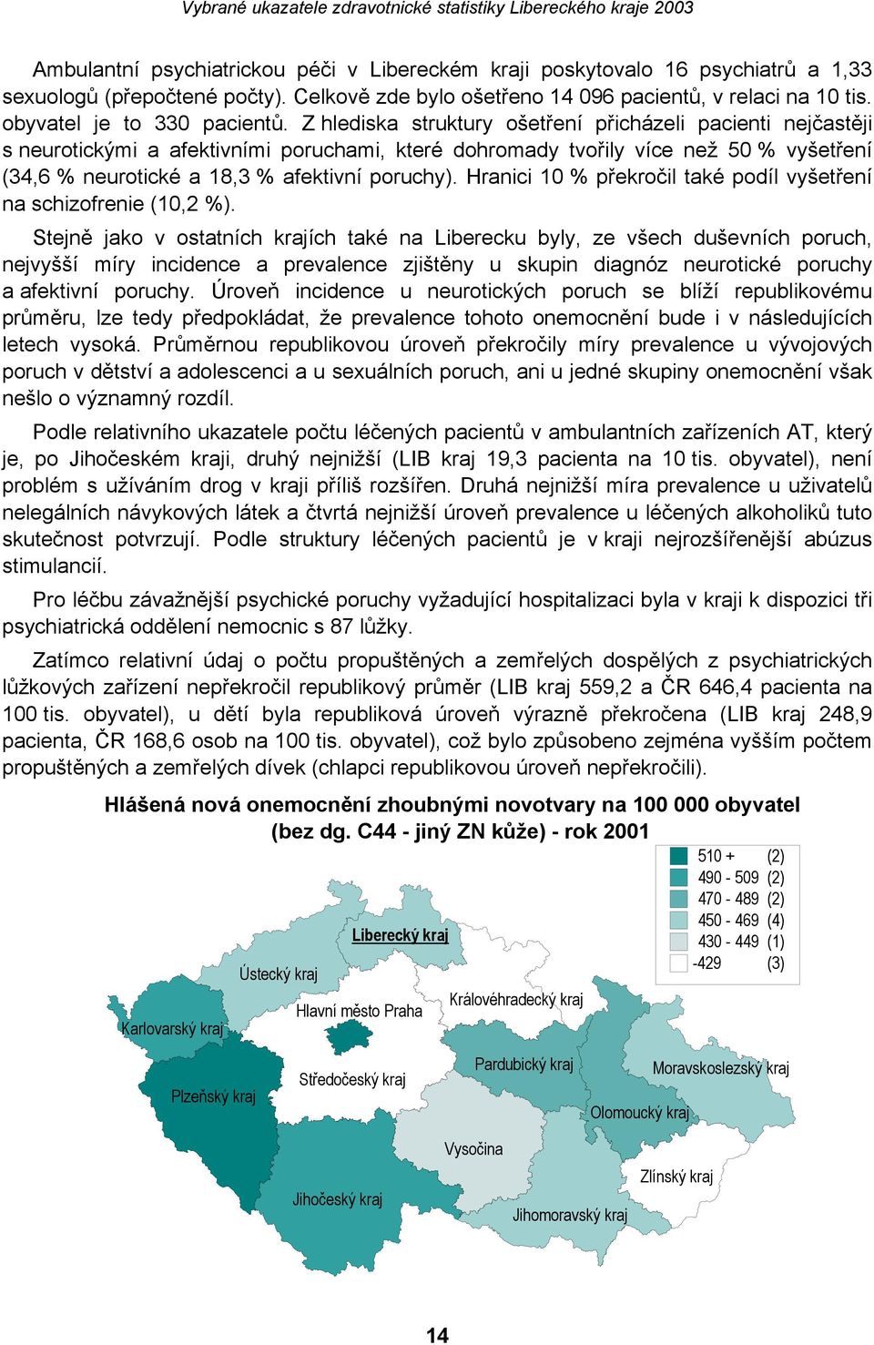 Z hlediska struktury ošetření přicházeli pacienti nejčastěji s neurotickými a afektivními poruchami, které dohromady tvořily více než 50 % vyšetření (34,6 % neurotické a 18,3 % afektivní poruchy).