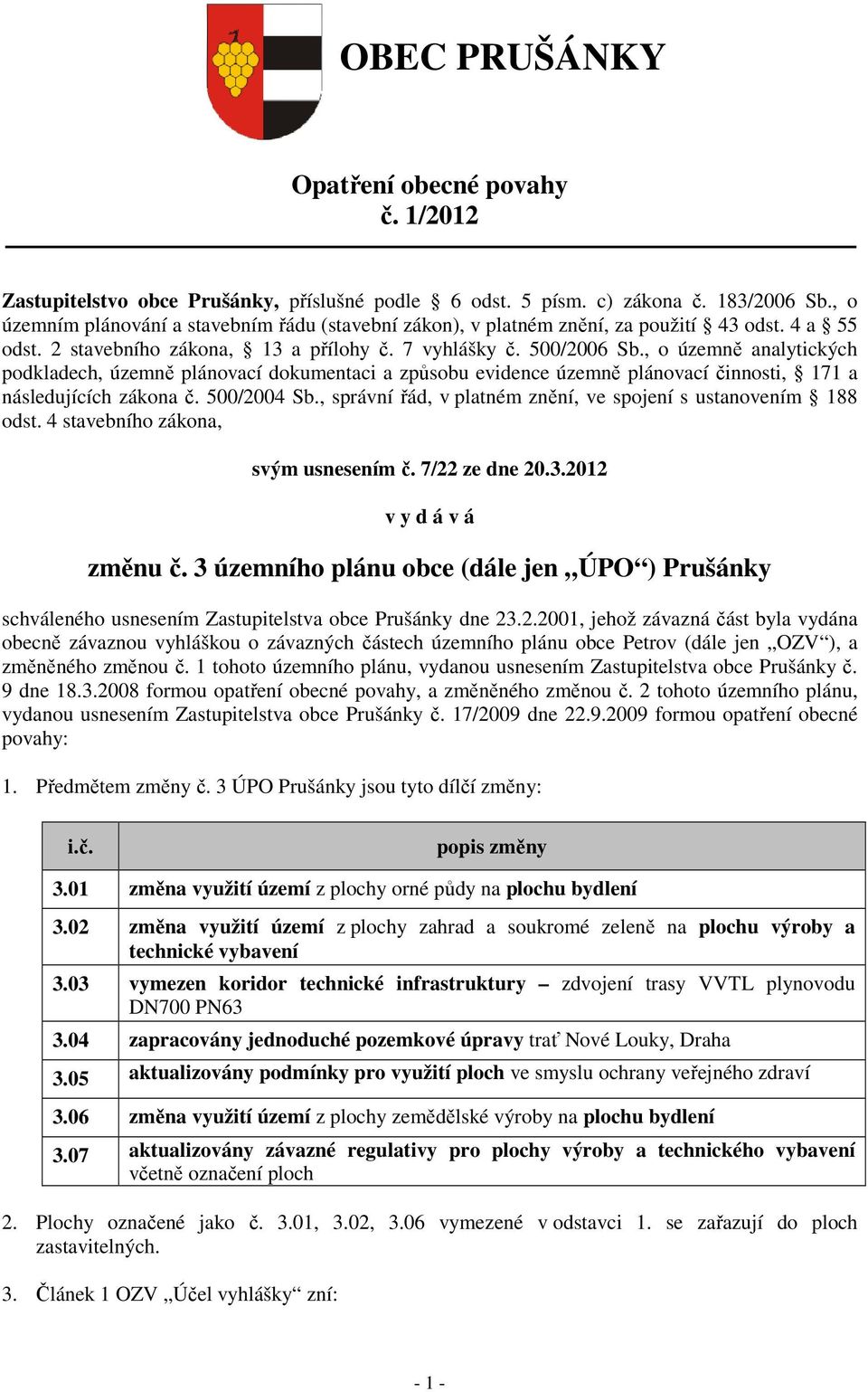 , o územně analytických podkladech, územně plánovací dokumentaci a způsobu evidence územně plánovací činnosti, 171 a následujících zákona č. 500/2004 Sb.