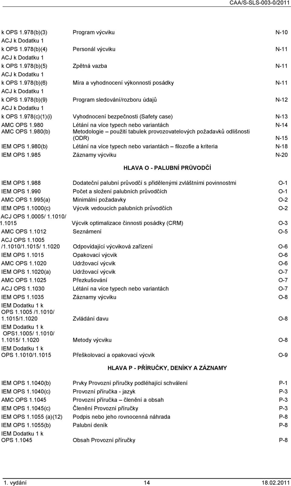 978(c)(1)(i) Vyhodnocení bezpečnosti (Safety case) N-13 AMC OPS 1.980 Létání na více typech nebo variantách N-14 AMC OPS 1.