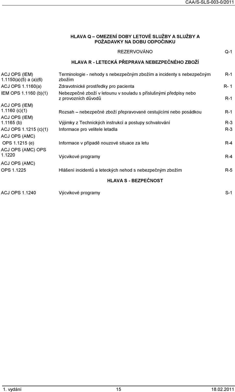 a incidenty s nebezpečným zbožím ACJ OPS 1.1160(a) Zdravotnické prostředky pro pacienta R- 1 IEM OPS 1.