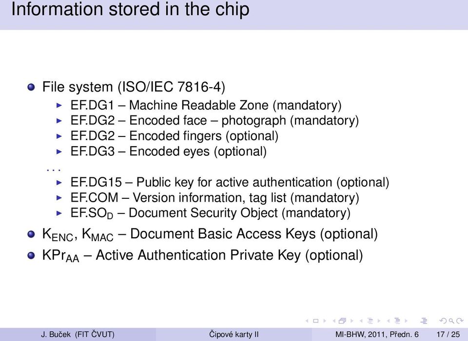 COM Version information, tag list (mandatory) EF.